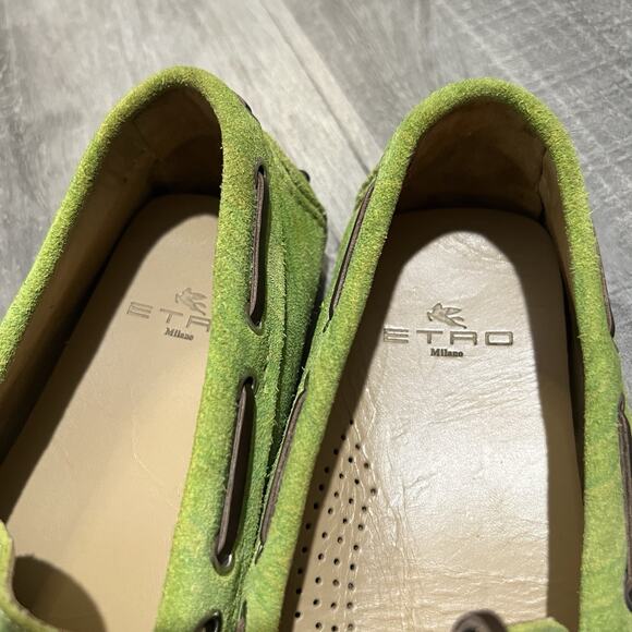 Etro Milano Green Suede Driving Shoes Paisley Bow Tie Loafer Slip Ons RARE Sz 42 - Picture 7 of 8